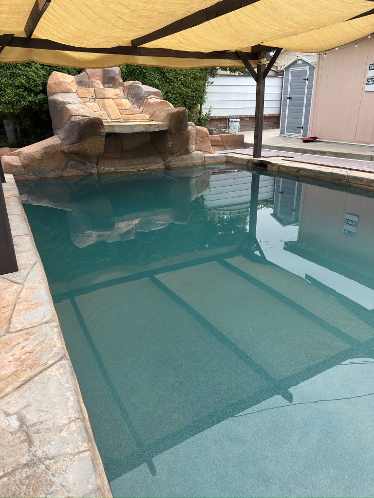 Whittier swimming pool after a new mini-pebble finish